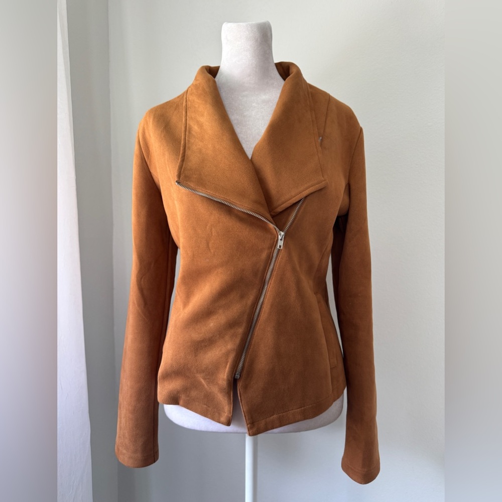 Have Tan Faux Leather Full Zip Lightweight Jacket